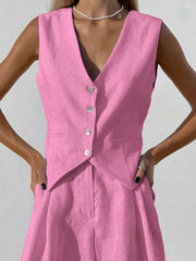 Summer European and American Design Sense Cotton and Linen Suit Vest Suit Women's  Casual Sleeveless Vest Shorts Two-piece Set