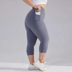Plus size yoga pants for women Leggings fitness tummy tuck butt lift slim yoga pants with pocket summer sports cropped trousers