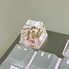 1Pcs High Quality Epoxy DIY Translucent Leaves Dry Flowers Paper Cross Axis Mechanical Keyboard Keycap Universal Accessories