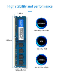 ذاكرة الوصول العشوائي TECMIYO 4 جيجابايت 8 جيجابايت DDR3 DDR3L 1600 ميجا هرتز 1333 ميجا هرتز PC3-12800U PC3-10600 DIMM 1.5 فولت 1.35 فولت 2RX8 ذاكرة غير ECC - أزرق