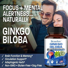 Ginkgo Biloba Capsules Memory Support Supplement, Brain Function & Mental Alertness, Focus, Concentration, with Vitamin B6 B12