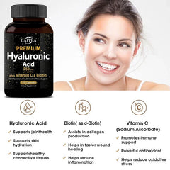 Hyaluronic Acid Supplement 250 Mg with Biotin and Vitamin C-3-in-1 - Skin Moisturization, Joint Lubrication, Hair and Eye Health