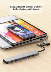 موزع USB C موزع USB 3.0، موسع USB 7 في 1 من الألومنيوم، موزع USB مع USB 3.0، 4 منافذ USB 2.0 و2 منفذ USB C موزع USB