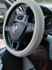 Napa Leather Perforated Patchwork Car Steering Wheel Cover, Non-slip, Breathable, Universal 15 Inch (Approx. 38cm)