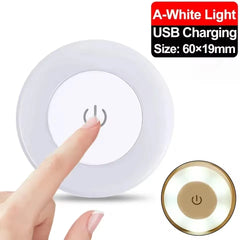 Mini LED Touch Sensor Night Lights USB Rechargeable Kitchen Bedroom Magnetic Base Wall Light Round Portable Dimming Night Lamp
