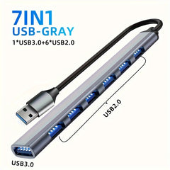 موزع USB C موزع USB 3.0، موسع USB 7 في 1 من الألومنيوم، موزع USB مع USB 3.0، 4 منافذ USB 2.0 و2 منفذ USB C موزع USB