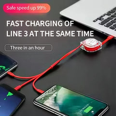 3-in-1 Telescopic USB Fast Charging Cable for iPhone 15/Samsung S23/Huawei, Type-C & Android Phone, 3A Nylon-Braided Durable Cha