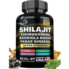 Shilajit 9000 Panax Ginseng South African Drunken Solanum, Rhodiola, Turmeric, Ginkgo, Urticata, Cordyceps, Mushroom