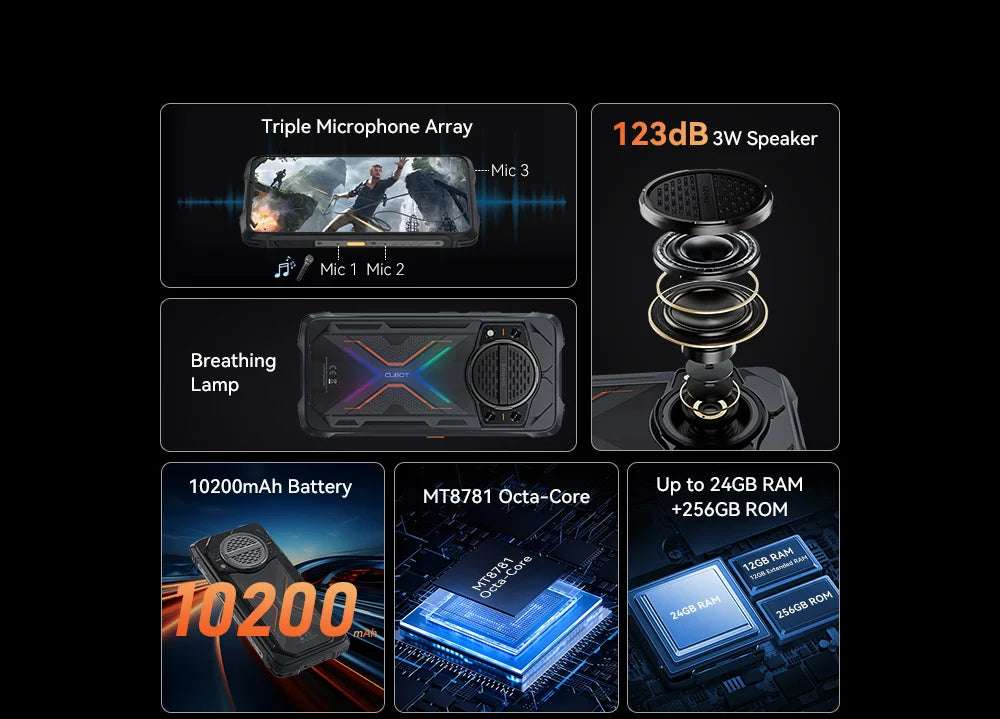 Cubot KingKong Power 3, Rugged Smartphone Android, 123dB Speaker, Helio G99,120Hz 6.72" Screen,Up to 24GB+256GB,10200mAh Battery