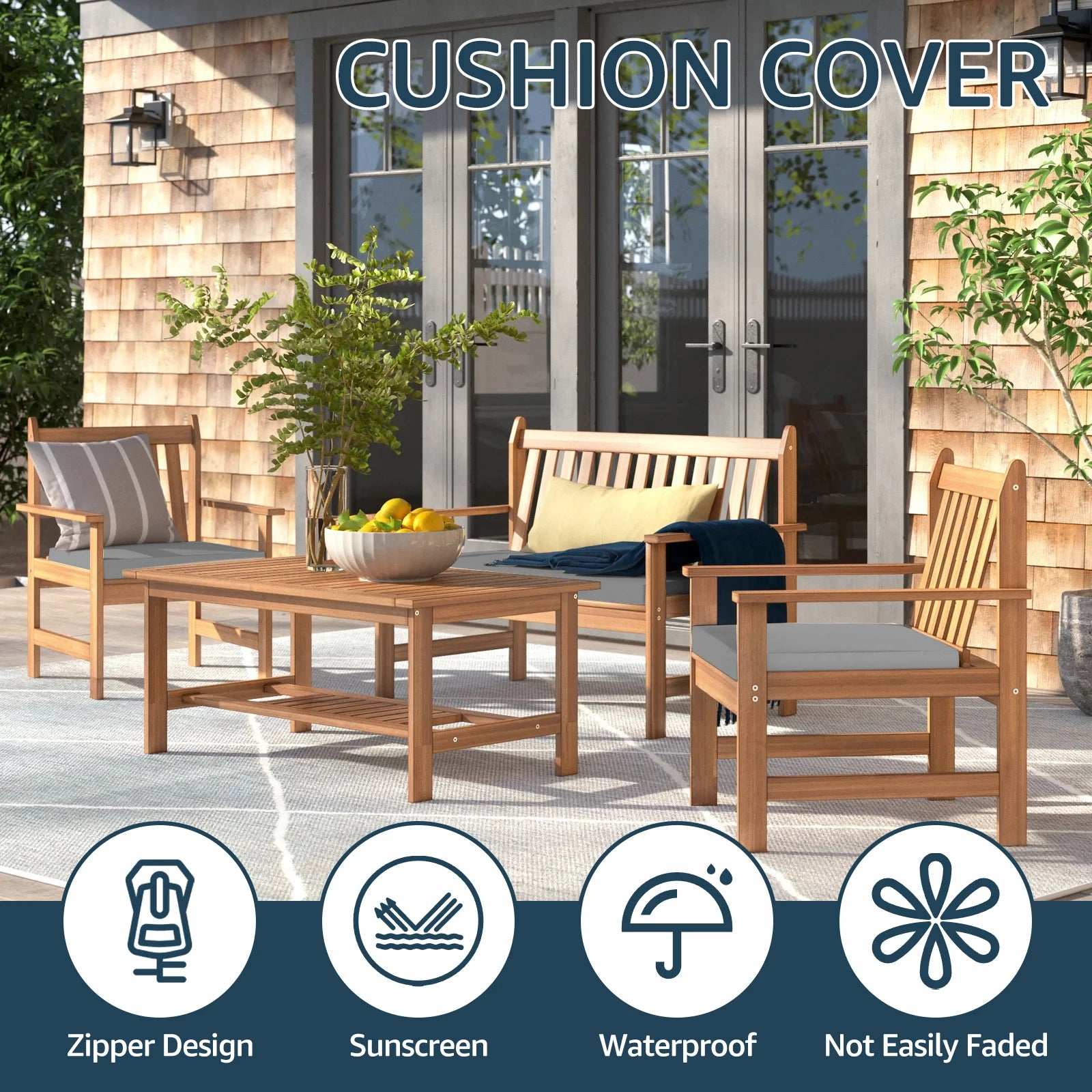 4Pcs Patio Cushion Cover 24×24in Waterproof Sofa Seat Cushion Covers Replacement Elastic Protector Minimalist Outdoor Cushion