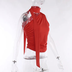 Backless Sexy Off Shoulder Halter Tank Tops Women Vintage Sleeveless Crop Top Y2K Clothes Club Female Casual Summer