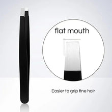 Black slant-tip eyebrow tweezer with flat mouth