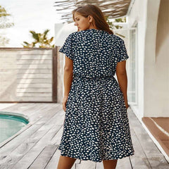 Polka Dot Short Sleeved Dress shirt Collar  Dress European and American Fashion Dress