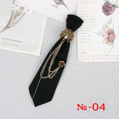 Hand Made Black Ribbon Tie Crystal Rhinestone Jewelry Men Shirts Hot New Girl Boys Collar Neck Ties School Uniform Women Necktie