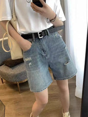 High Waist Wide Leg Jeans ort Pants Women's Spring Summer New Sle plus Size Hole Punching Slimming Denim  orts