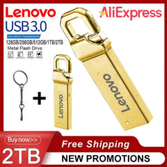 محرك أقراص فلاش USB معدني عالي السرعة من لينوفو بسعة 2 تيرابايت بمنفذ USB 3.0 بسعة 1 تيرابايت و512 جيجابايت، محرك أقراص USB محمول مقاوم للماء
