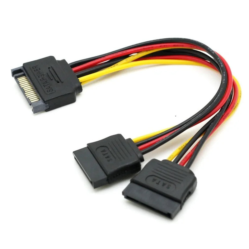 كابل تمديد SATA II Hard Disk Power 15Pin SATA ذكر إلى 2 أنثى 15Pin Power HDD Splitter عالي الجودة Y 1 إلى 2 بطول 20 سم
