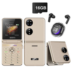 هاتف محمول SERVO Pocket S1 بأربع بطاقات SIM قابل للطي، اتصال سريع، GSM، صوت سحري، مصباح يدوي، تسجيل مكالمات، MP4، FM، نسيج، هواتف خلوية