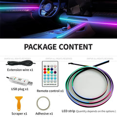 أضواء محيطية للسيارة 110 سم مع خاصية التحكم بالتطبيق، إضاءة محيطية LED RGB داخلية، إضاءة جو سيمفونية، شرائط أكريليك، ديكور لوحة القيادة، فتحة السقف