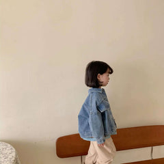 6704-1 Children's Denim Jacket Spring and Autumn Korean Girl's Denim Jacket Casual Loose Boy's Coat Cardigan.