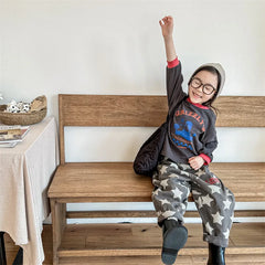 7030-1 Children Pants autumn boys and girls loose leg pants children harem cotton printed pants girl's pants