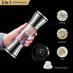 Two-in-one Pepper Grinder Stainless Steel Double-head Kitchen Gadgets Sea Salt Spice Manual Two-head Grinder