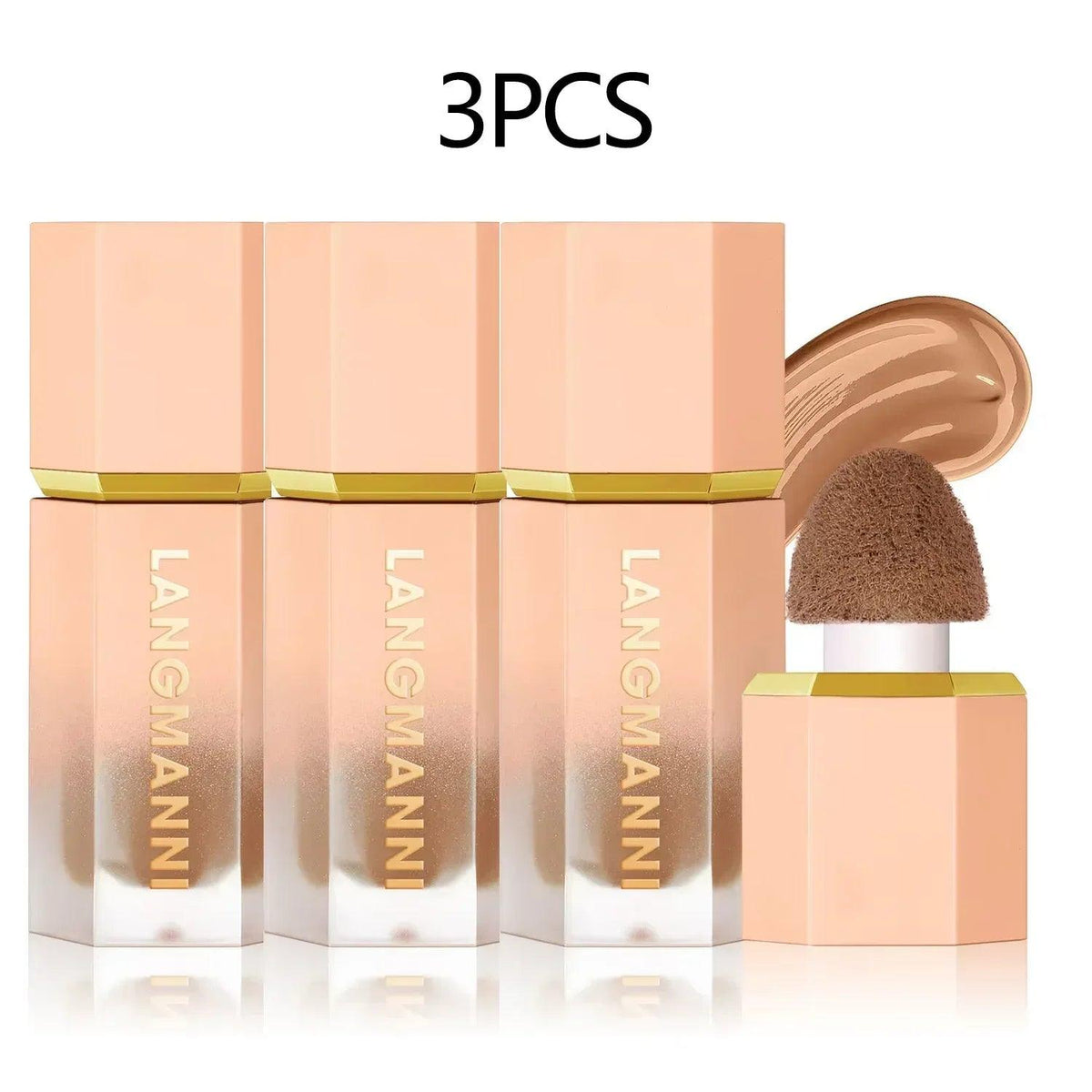 Three-piece LANGMANNI liquid contour concealer set with three bottles and sponge