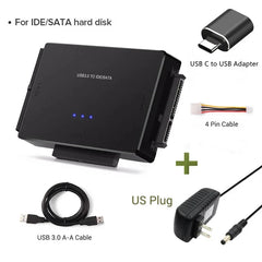 محول محرك الأقراص الصلبة SATA/IDE إلى USB 3.0 لمحول محرك الأقراص الصلبة العالمي 2.5/3.5 بوصة IDE SATA HDD SSD مع محول طاقة 12 فولت 2 أمبير