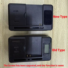 شاحن بطارية محمول بشاشة LCD عالمية مع منفذ USB لشواحن الهواتف المحمولة 32-55 مم لشحن البطارية، قابس الولايات المتحدة والمملكة المتحدة والاتحاد الأوروبي