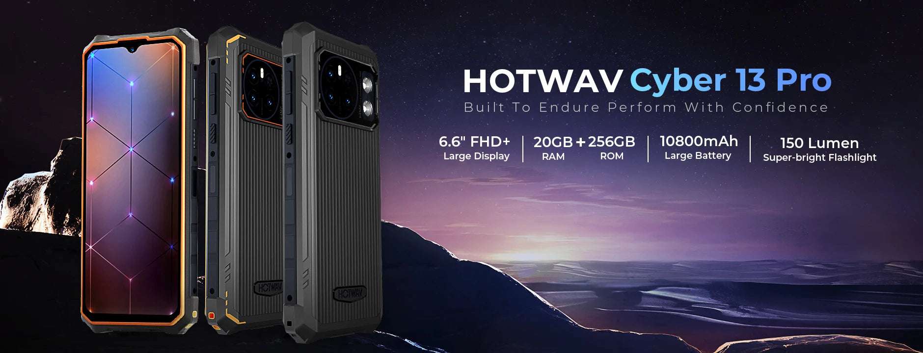 [World Premiere] HOTWAV Cyber 13 Pro 150LM Flashlight 20GB+256GB 6.6'' FHD+ 2K 10800mAh 20W Fast Charging 64MP Android 13 Global