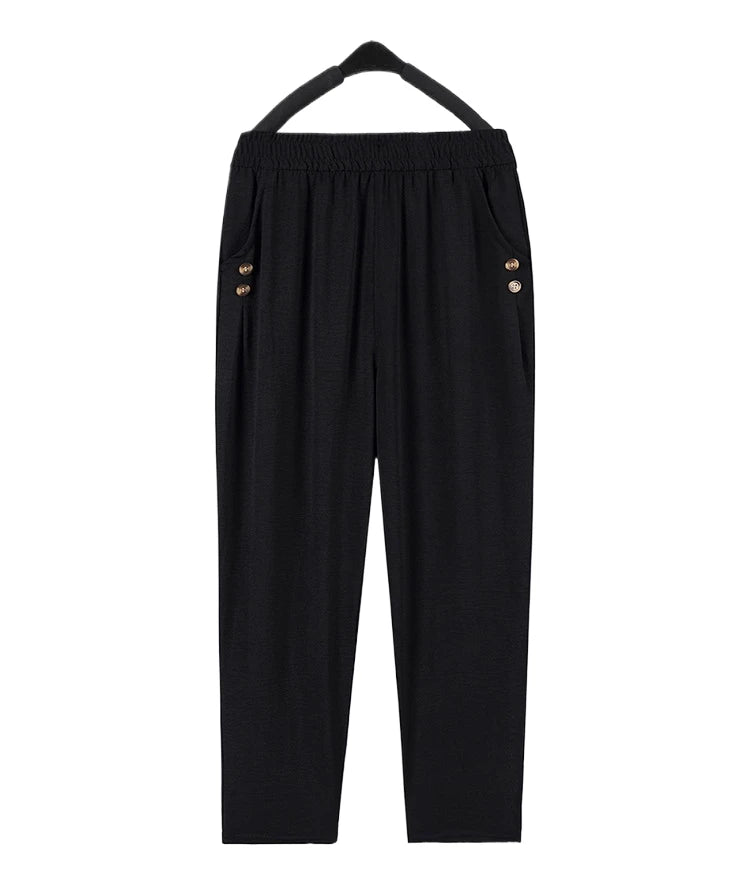 Summer plus size Stretch Harem Pants Mother Thin Summer Baggy Pantalones Women  Casual Button High Waist Trousers