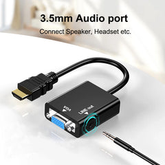 محول متوافق مع HDMI إلى VGA مع صوت HDTV ذكر إلى VGA أنثى محول منفذ HDTV إلى VGA مخرج 1080P HDTV صوت تلفزيون فيديو