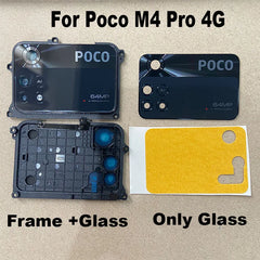 لكاميرا خلفية لهاتف Xiaomi Poco M4 Pro 4G عدسة زجاجية عدسة كاميرا زجاجية مع غطاء إطار قطع غيار الهواتف الذكية