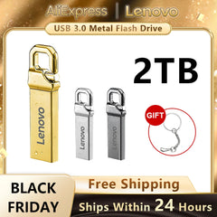 محرك أقراص فلاش USB معدني عالي السرعة من لينوفو بسعة 2 تيرابايت بمنفذ USB 3.0 بسعة 1 تيرابايت و512 جيجابايت، محرك أقراص USB محمول مقاوم للماء
