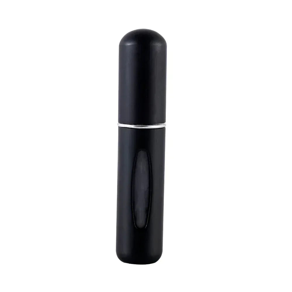 Portable mini travel perfume refill bottle, matte black aluminum with oval window
