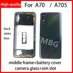 For Samsung Galaxy A70 A705 Phone Housing Middle Frame Battery Cover Back Case Lid Rear Door Camera Lens Sim Slot Tray Parts