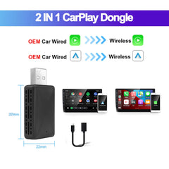 محول 2 في 1 سلكي إلى لاسلكي CarPlay Android Auto لجهاز ستيريو السيارة OEM مع قابس USB والتشغيل