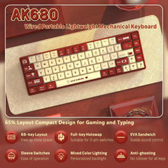 AJAZZ AK680 wired mechanical gaming keyboard double-pin keycap 68-key full-key hot-swappable mixed color lighting effect