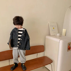 6704-1 Children's Denim Jacket Spring and Autumn Korean Girl's Denim Jacket Casual Loose Boy's Coat Cardigan.