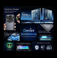Oukitel WP200 Pro 5G Modular RuggedPhone Detachable Earphone-SmartWatch 72GB+1TB MTK8200 Smartphone 108MP camera