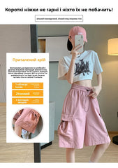 Sweet Cool Sle Women's Workwear orts Summer Thin American Qui Dry Casual Wide Leg Five-Quarter Loose Straight Cut Pants