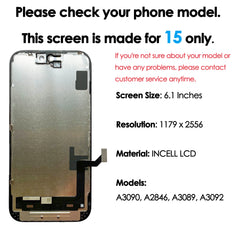180days Warranty incell LCD For iPhone 15 Display Touch Screen Replacement Phone Mobile Digitizer Assembly Repair Kit Wholesale