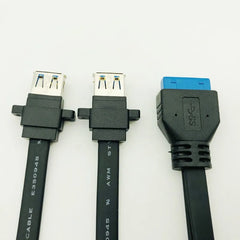 H1111Z Connector USB 3.0 Panel Mount Dual Port USB 3.0 Female Screw Panel Mount to Motherboard 20 Pin Header Flat Cable Cord NEW