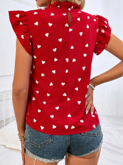 Fashion Chiffon Print Women's Shirt Casual Ruffle Short Sleeve Top Pink Chic Woman Blouse And Shirts Elegant Blouses Summer 2024