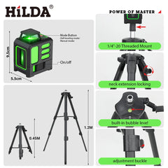 HILDA Laser Level 2 lines/5 Lines 360 Automatic Leveling Level Construction Tool Equipment Green Light Cross Laser Good Gift