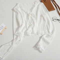 كارديجان دانتيل مفتوح من Sweet Lace للنساء، ملابس صيفية جديدة مع حزام، غطاء صغير، ملابس حماية من الشمس ومكيفات الهواء