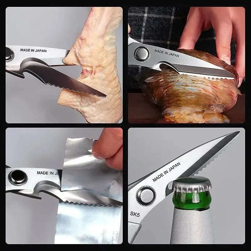 Professional 8.5-inch Stainless Steel Kitchen Scissors with Aluminum Alloy Handle - Perfect for Cutting Chicken Bones Meat Fish