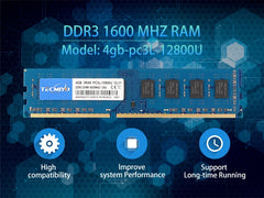 ذاكرة الوصول العشوائي TECMIYO 4 جيجابايت 8 جيجابايت DDR3 DDR3L 1600 ميجا هرتز 1333 ميجا هرتز PC3-12800U PC3-10600 DIMM 1.5 فولت 1.35 فولت 2RX8 ذاكرة غير ECC - أزرق