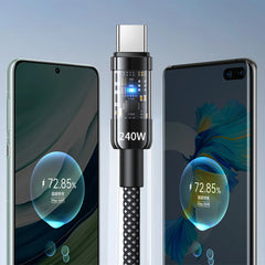 240W 10A Quick Charging USB C Cable Nylon Braided Transparent Type C High-speed Charger Wire for Samsung Huawei Mi Data Line