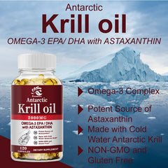 2000Mg Antarctic Krill Oil Omega-3 EPA & DHA Phospholipids and Astaxanthin for Joint, Brain, Immune and Cardiac Support Diet